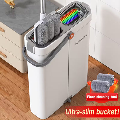 Flat Mop and Bucket Set with Washable Microfiber Pads
