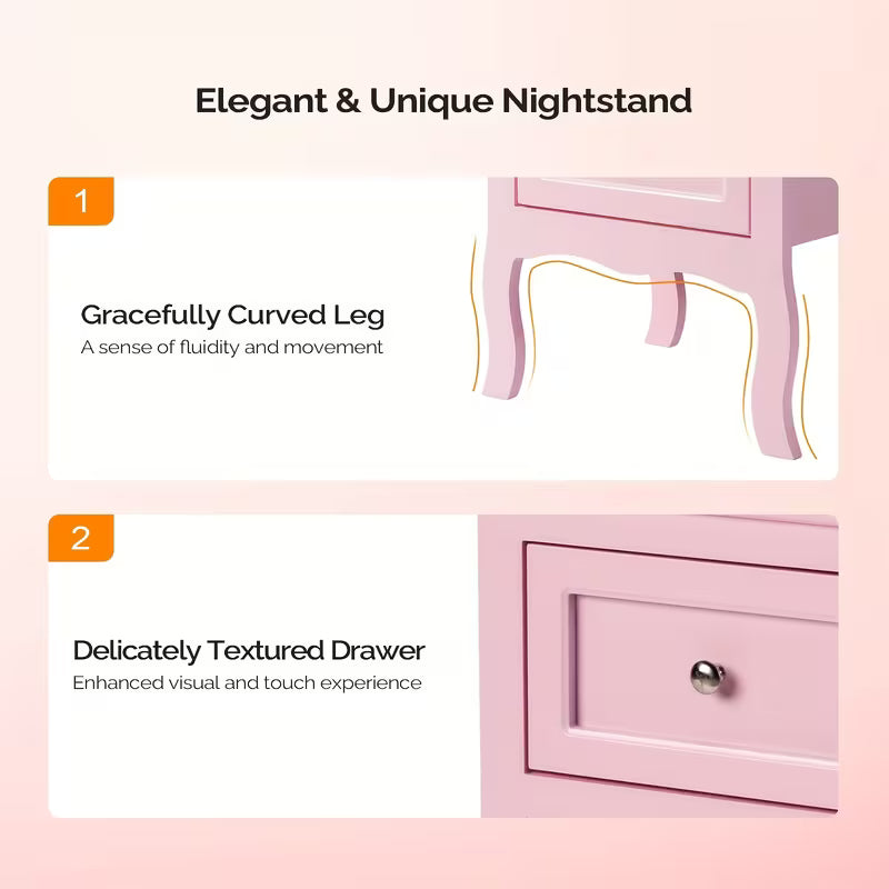 Small Bedside Nightstand with Drawers, Compact Bedside Table for Bedroom, Space-Saving Storage Cabinet for Small Spaces