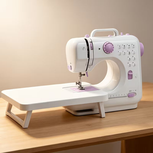 Portable Mini Electric Sewing Machine with Extension Table, Multiple Stitch Options & LED Light for Beginners and Small Sewing Projects
