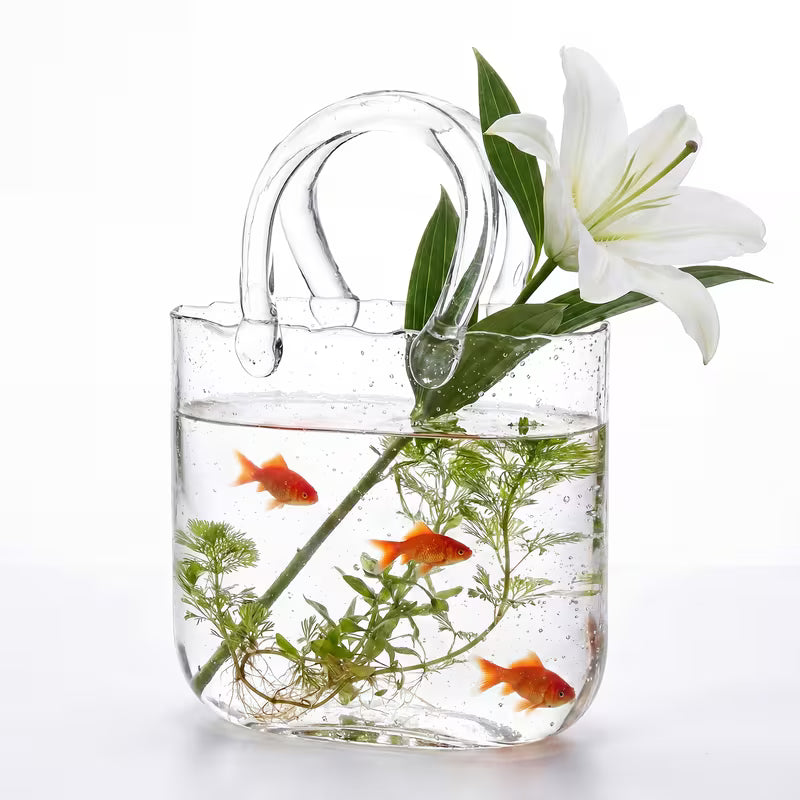 Glass Purse Vase with Handle