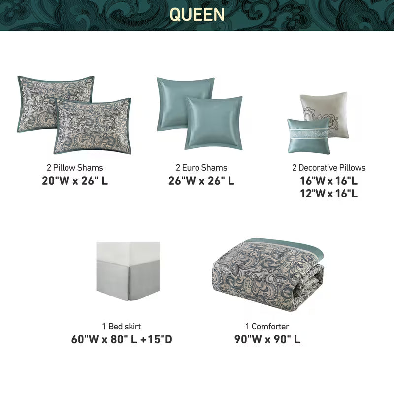8-Piece Jacquard Paisley Comforter Bedding Set – Down Alternative Comforter Set