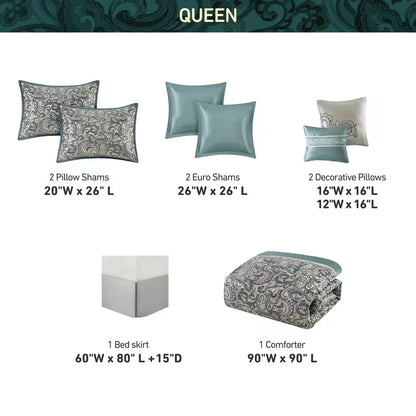 8-Piece Jacquard Paisley Comforter Bedding Set – Down Alternative Comforter Set