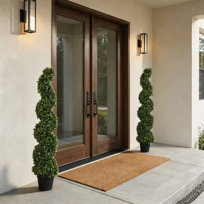 Set of 2 Artificial Boxwood Spiral Topiary Trees – Realistic Green Decorative Plants for Indoor & Outdoor Spaces