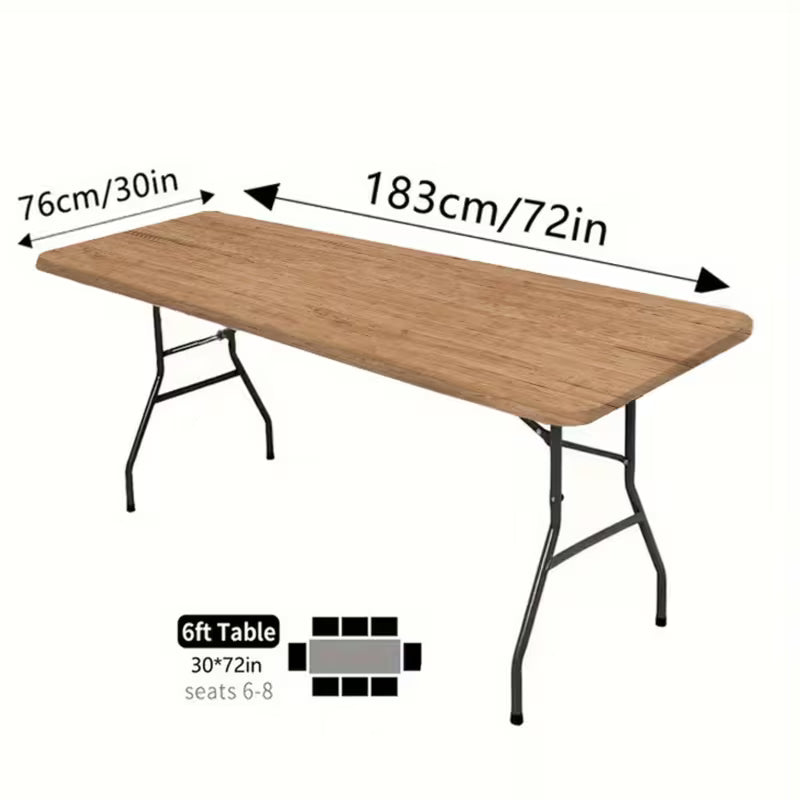Vintage Wood-Grain Stretch Tablecloth with Elastic Edge – Brown Rectangular Table Cover