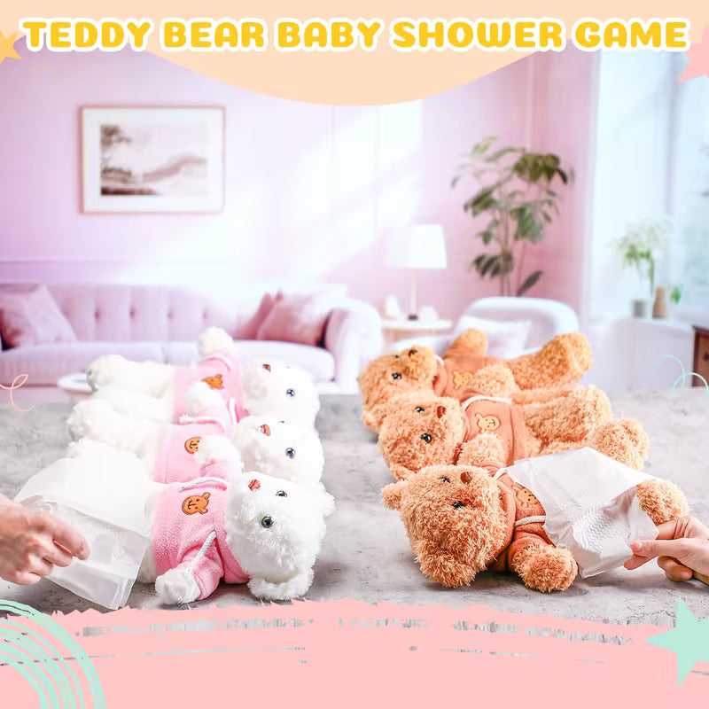 61-Piece Bear Blindfolded Diaper Changing Baby Shower Game Set, Baby Bottle Chug Challenge Kit with Plush Bears, Diapers and Party Accessories for Gender Reveal, Baby Shower and Party Games