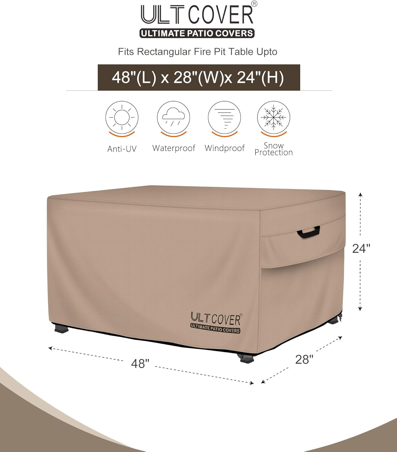 Waterproof Rectangular Gas Fire Pit Table Cover 48X28 Inch