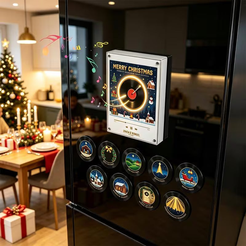 Christmas Vinyl Record Player Fridge Magnet Set