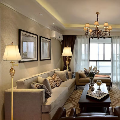 Traditional LED Floor Lamp with 350° Adjustable Swing Arm, Vintage Pole Design & Fabric Lampshade