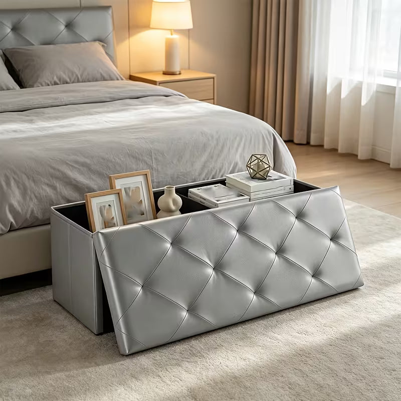 Heavy-Duty Folding Storage Bench with Shoe Cabinet & Thick Padded Seat