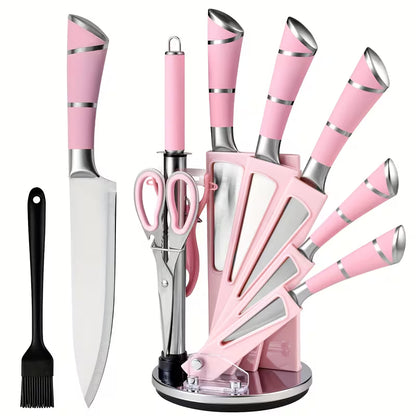 9-Piece Kitchen Knife Set with Knife Block & Built-In Sharpener