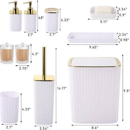10-Piece Gold Bathroom Accessory Set – Luxury Vertical Stripe Bathroom Accessories for Home & Hotel