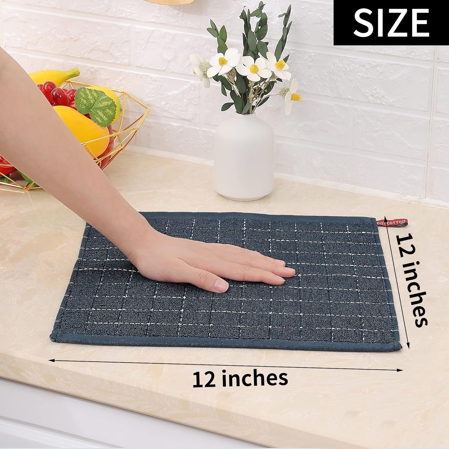 100% Cotton Terry Kitchen Dish Cloths, 6 Pack, Dark Grey