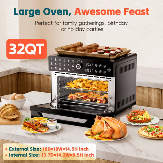 32-Quart Extra-Large Air Fryer Oven – 20-in-1 Convection Toaster Oven, 1800W, Black
