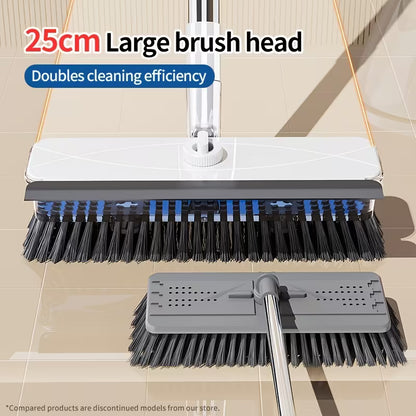 Extendable Long-Handle Floor Scrub Brush with Built-In Liquid Reservoir, Stiff Bristles & Flexible Squeegee for Bathroom, Tile & Floor Cleaning