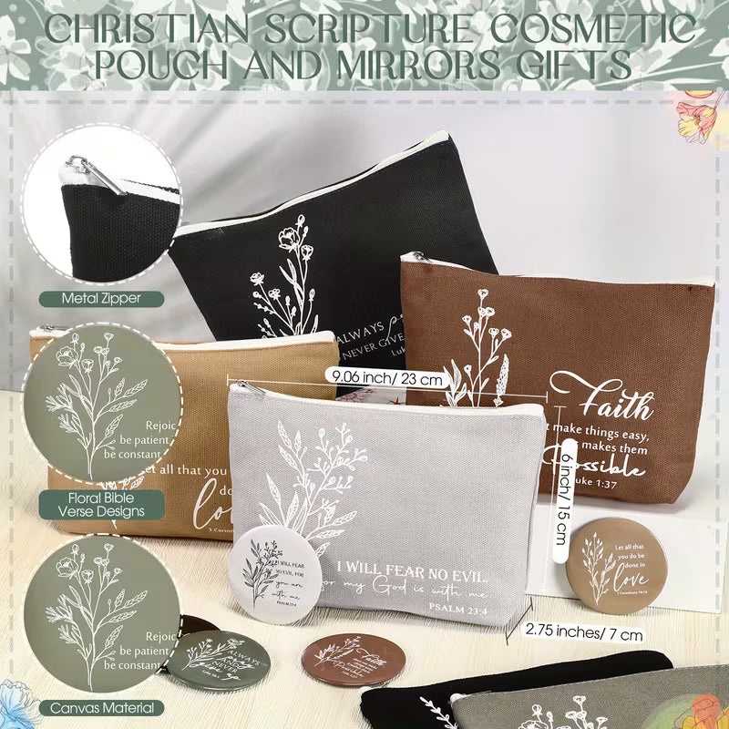 6-Piece Christian Gift Set for Women, Bible Verse Skinny Tumbler with Lid and Straw, Cosmetic Bag, Compact Mirror and Religious Accessories, Inspirational Gift Set for Mom, Teacher, Nurse, Godmother and Church Friends