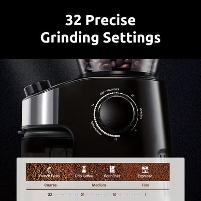 Electric Burr Coffee Grinder with Digital Timer Display, 25 Adjustable Grind Settings & Automatic Bean Grinder