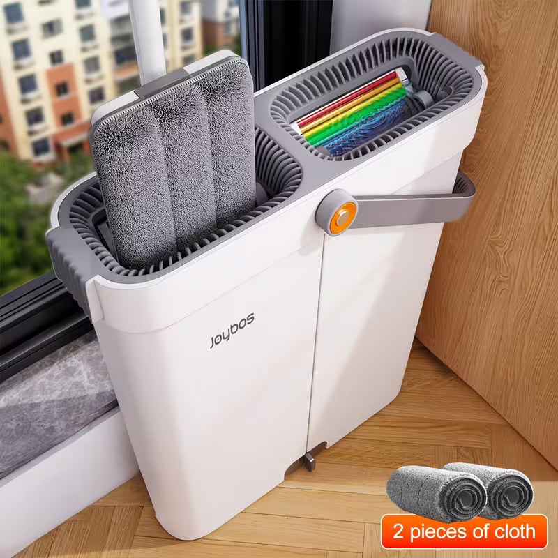Flat Mop and Bucket Set with Washable Microfiber Pads