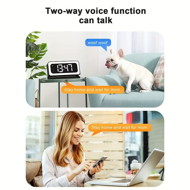 2K WiFi Digital Clock Camera, Indoor Security Camera with Motion Detection & Two-Way Talk for Baby, Pet and Home Monitoring