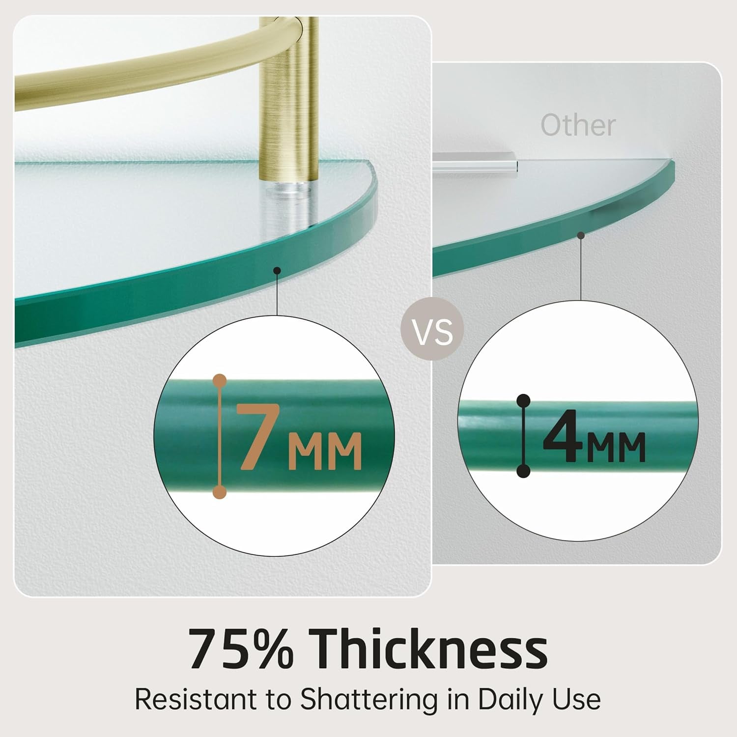 Glass Corner Shelf Bathroom Shelf Tempered Glass with Rail SUS 304 Stainless Steel Floating Wall Mount Bracket Brushed Gold, BGS2101A-BZ