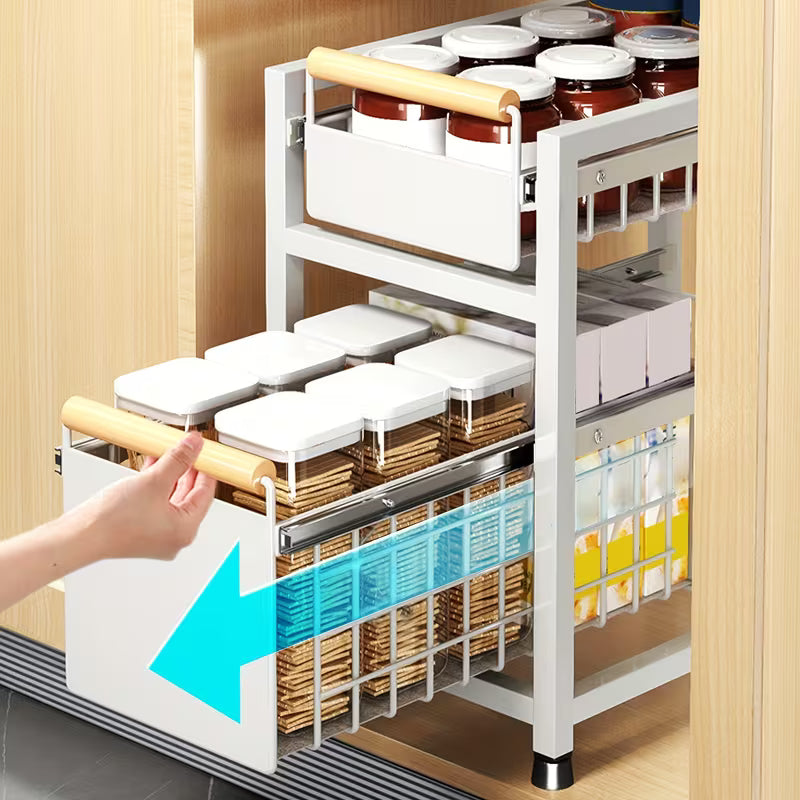 1/2-Tier Sliding Pull-Out Storage Organizer for Kitchen & Bathroom