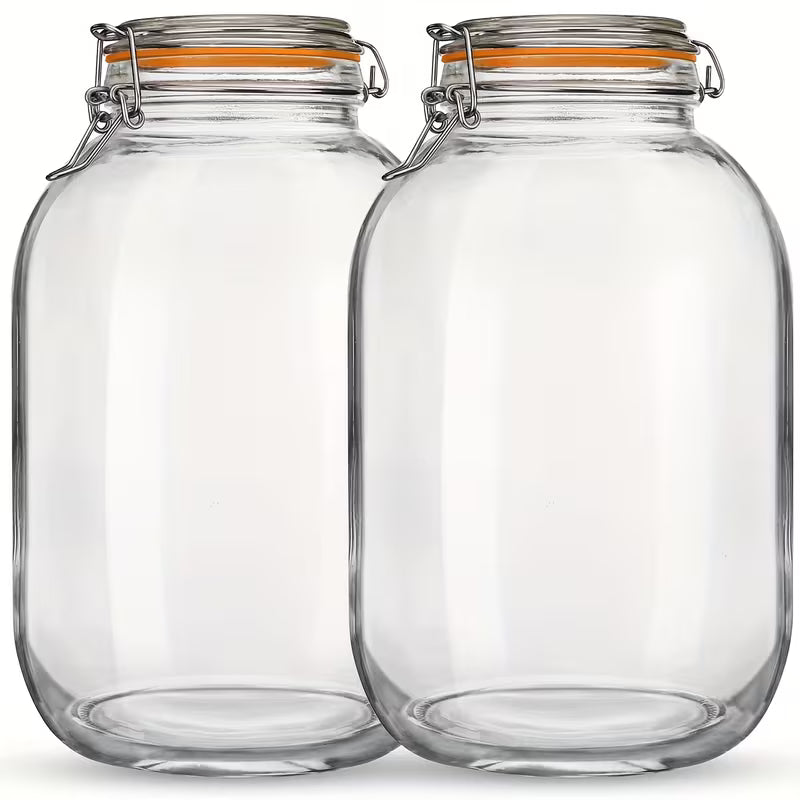 2-Pack 1 Gallon Glass Jars with Airtight Hinged Lids