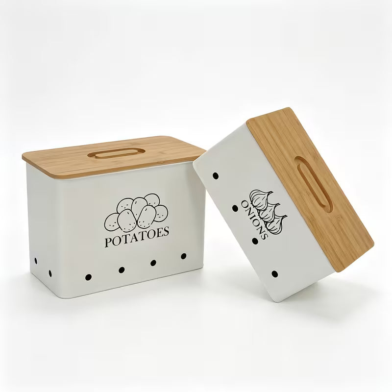 2-Pack Potato & Onion Storage Bins with Bamboo Lids