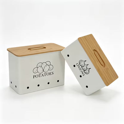 2-Pack Potato & Onion Storage Bins with Bamboo Lids