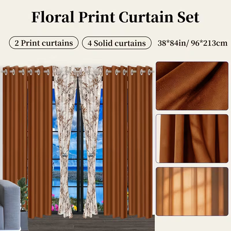 9-Piece Orange Leaf Print Bedding Set with Matching Curtains – Machine-Washable Polyester
