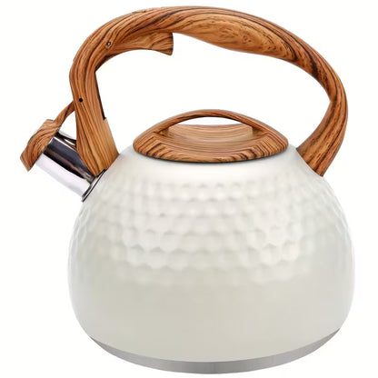 3L Stainless Steel Stovetop Kettle with Wooden-Pattern Handle – Lightweight & Durable Tea Kettle for All Stovetops