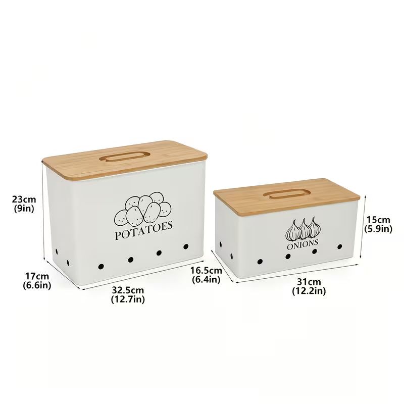 2-Pack Potato & Onion Storage Bins with Bamboo Lids