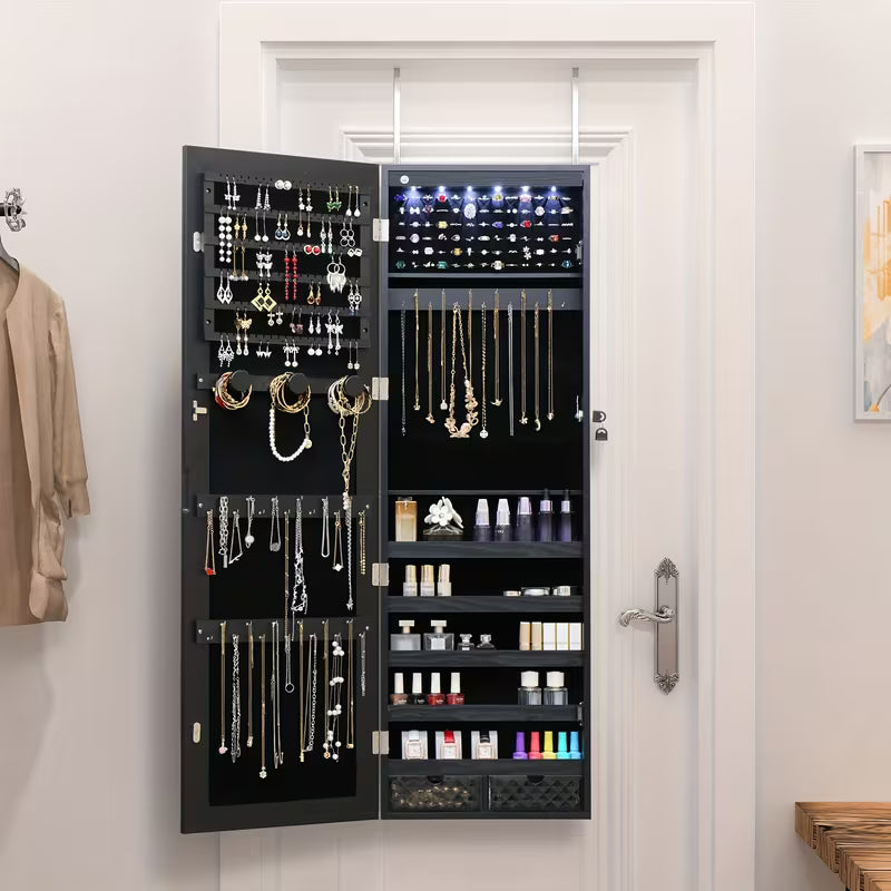 43.3-Inch LED Jewelry Cabinet with Full-Length Mirror