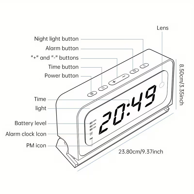 2K WiFi Digital Clock Camera, Indoor Security Camera with Motion Detection & Two-Way Talk for Baby, Pet and Home Monitoring