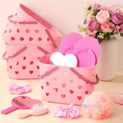 8 Sets Spa Party Supplies & Favors with Heart Mirror, Headband, Satin Hair Scrunchies, Hair Brush, Loofah and Disposable Slippers