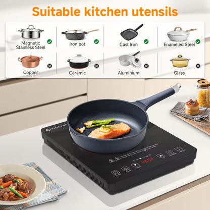 1800W Single Induction Cooktop, Portable Countertop Induction Stove with Touch Controls, Adjustable Heat Levels, Timer & Overheating Protection