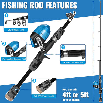 Kids Fishing Pole with Spincast Reel Telescopic Fishing Rod Combo Full Kits for Boys, Girls, and Adults