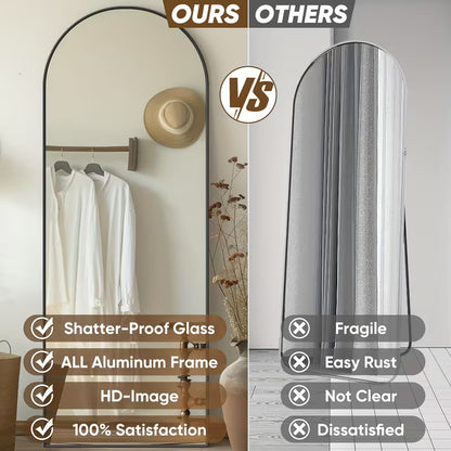 58" x 19" Arched Full-Length Floor Mirror – Freestanding Standing Mirror with Durable Metal Frame