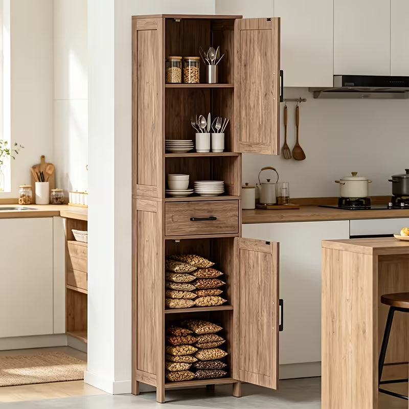 67-Inch Tall Storage Cabinet with Barn Doors & Drawer