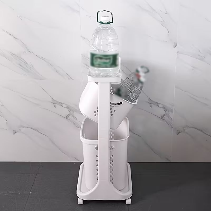 Modern Rolling Laundry Basket with Wheels – Multi-Layer Laundry Hamper & Bathroom Storage Organizer