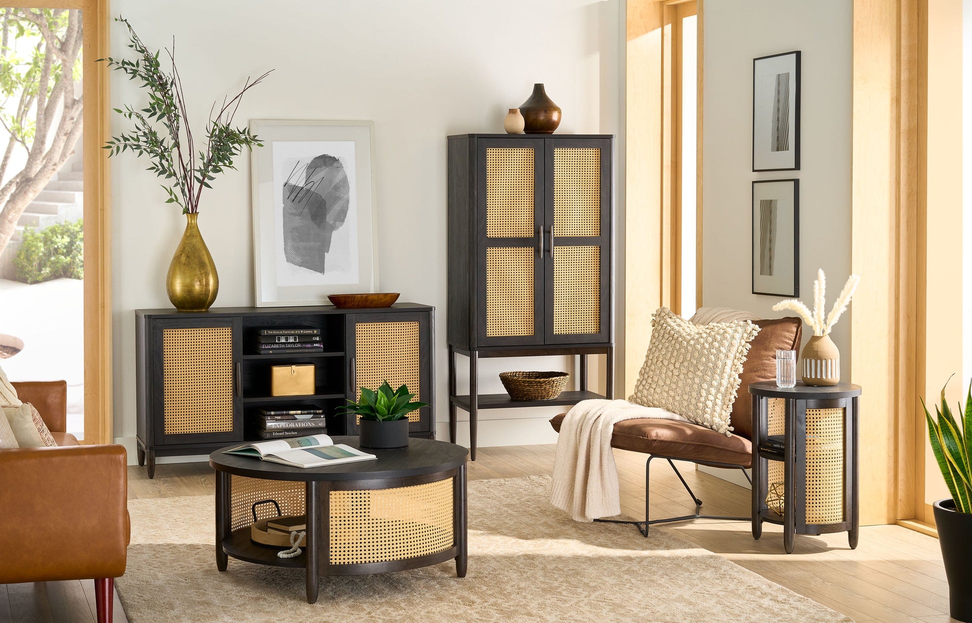 Springwood Cane TV Stand for Tvs up to 65 In, Charcoal