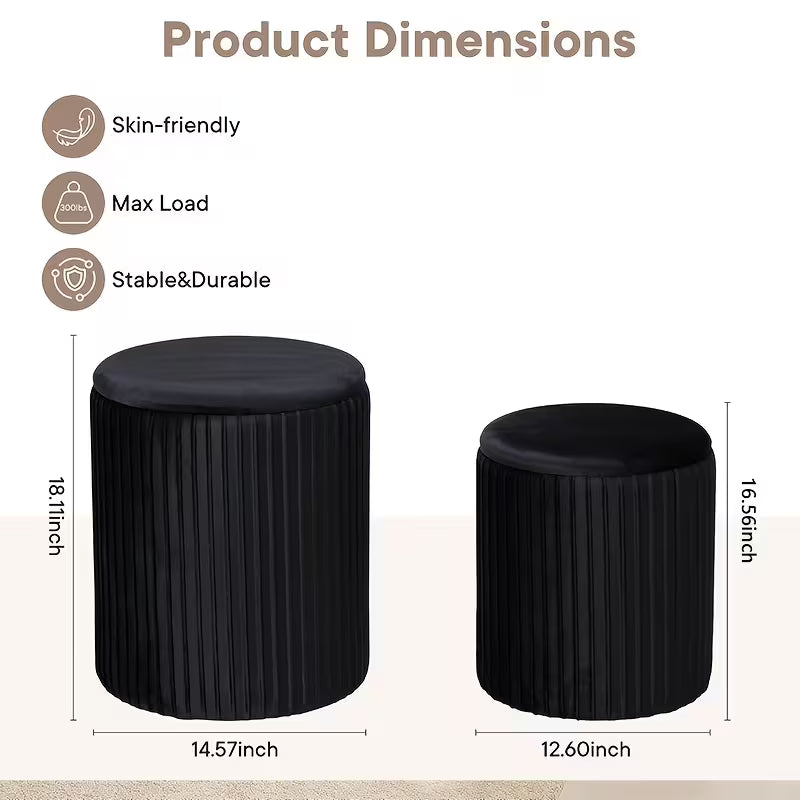 2-Piece Modern Bohemian Round Storage Stools with Hidden Shoe Storage