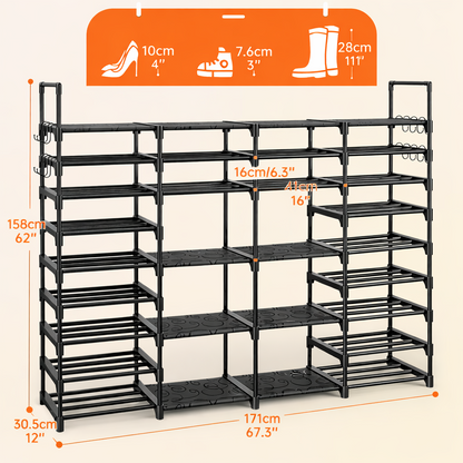 Multi Layers - Shoe Rack Organizer Column Storage Shelf Entryway w/ Hooks
