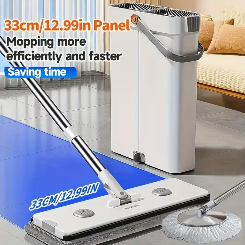 Flat Mop and Bucket Set with Washable Microfiber Pads