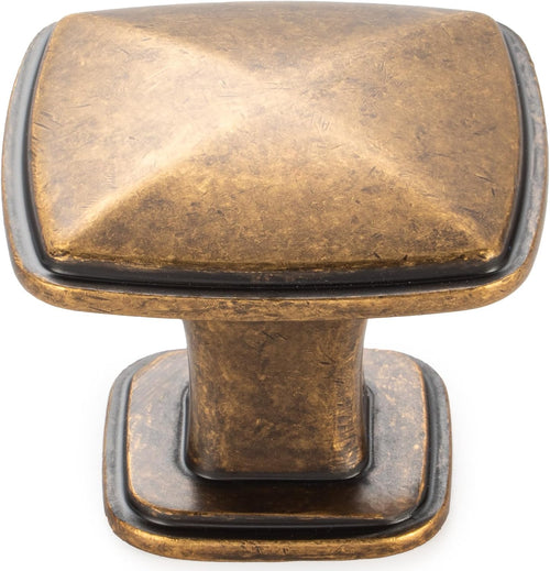 10 Pack Antique Brass Cabinet Knobs Brass Drawer Knobs K02 Square Single Hole Cabinet Pulls for Cabinets Drawer Dresser Cupboard Bedroom Closet Bathroom Vanity
