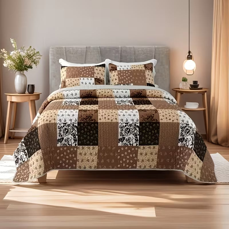 3-Piece Quilted Bedspread Set with Matching Pillow Shams