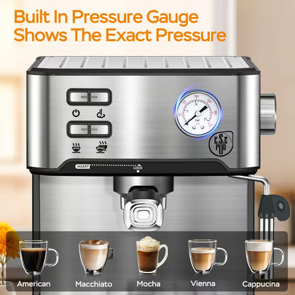 20-Bar Professional Espresso Machine with Milk Frother – ESE Pod Compatible, Dual Shot Coffee Maker with 54 oz Removable Water Tank