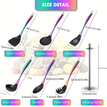 17-Piece Titanium & Silicone Kitchen Utensil Set with Holder – Heat-Resistant Non-Stick Cooking Tools with Stainless Steel Handles