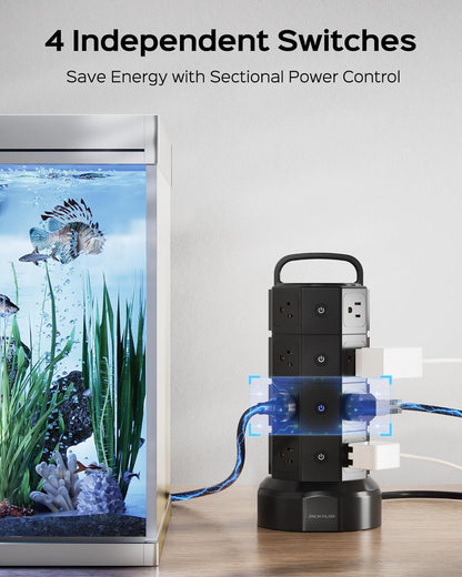 Power Strip Tower Surge Protector, 16 AC 6 USB (2 USB C), 1050J