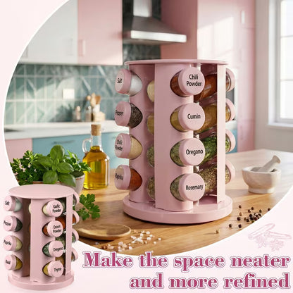 16-Jar Rotating Spice Rack Organizer with Labels & Funnel