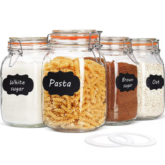 4-Pack 50 oz Glass Storage Jars with Airtight Lids