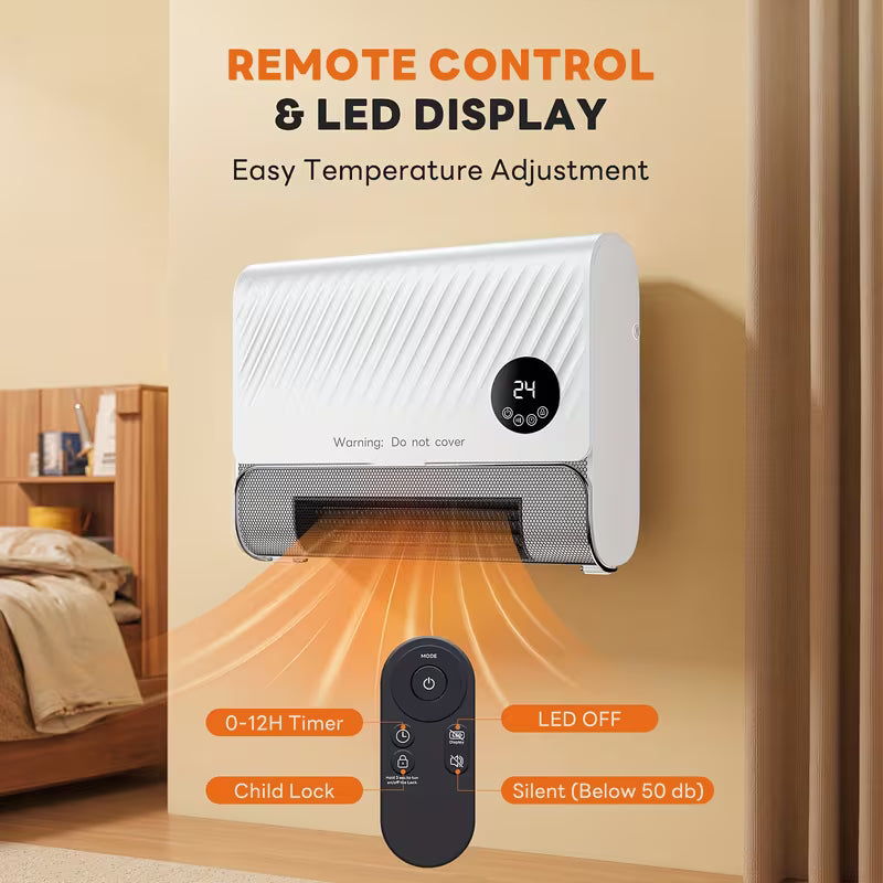 1500W Wall-Mounted Electric Heater with Remote Control